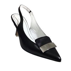Beautiisoles By Robyn Shreiber Hannah Black Sling Pump Shoes Size 8 1/2